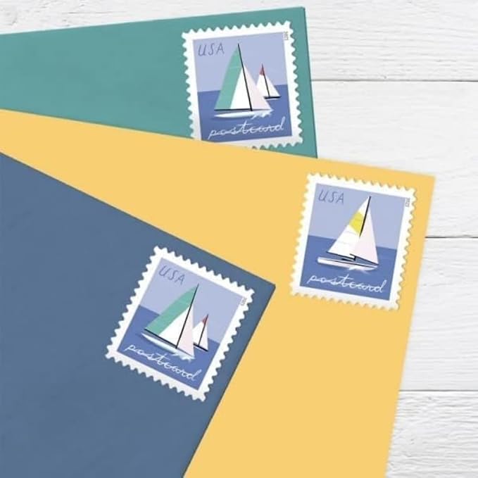 United States Postal Service Sailboats 2023 Blue Rectangular Postcard Stamps - Image 3