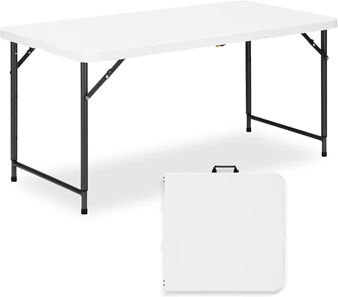 4ft Folding Table with Adjustable Height, 2-Level Foldable Table with HDPE Top by GlowitLian