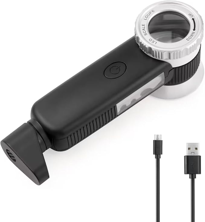30X Jewelry Loupe with 7 Light, USB Rechargeable Foldable Handheld Magnifying by Amoper