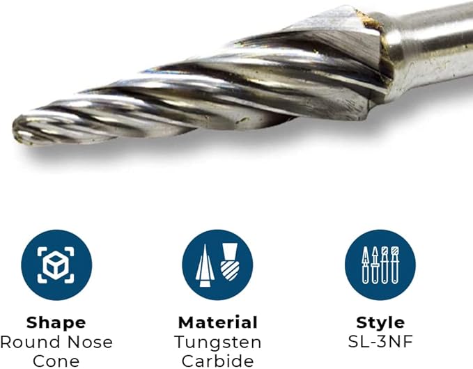 Benchmark Abrasives Ball Shape Premium Tungsten Carbide Burr with 1/4 Inch Shank Aluminum Cut Rotary Tool, Engraving Tool for Non-Metals Shaping Carving(SL-3NF)