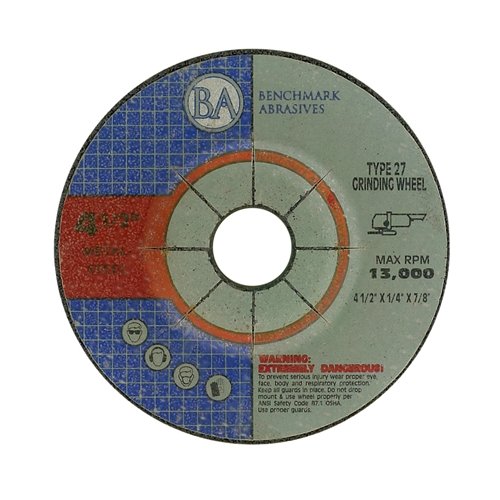 Benchmark Abrasives 4-1/2" Aluminum Oxide Pro Depressed Center Grinding Wheel, 1/4" Thick, 7/8" Arbor for Cutting Grinding Stock Removal on Metal, Steel, Cast Iron - 10 Pack