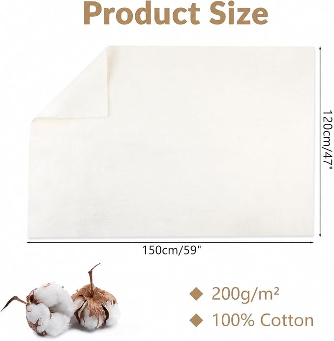 47" x 59" 100% Natural Cotton Quilt Batting, Breathable Crib Size Batting | 200 - Image 2