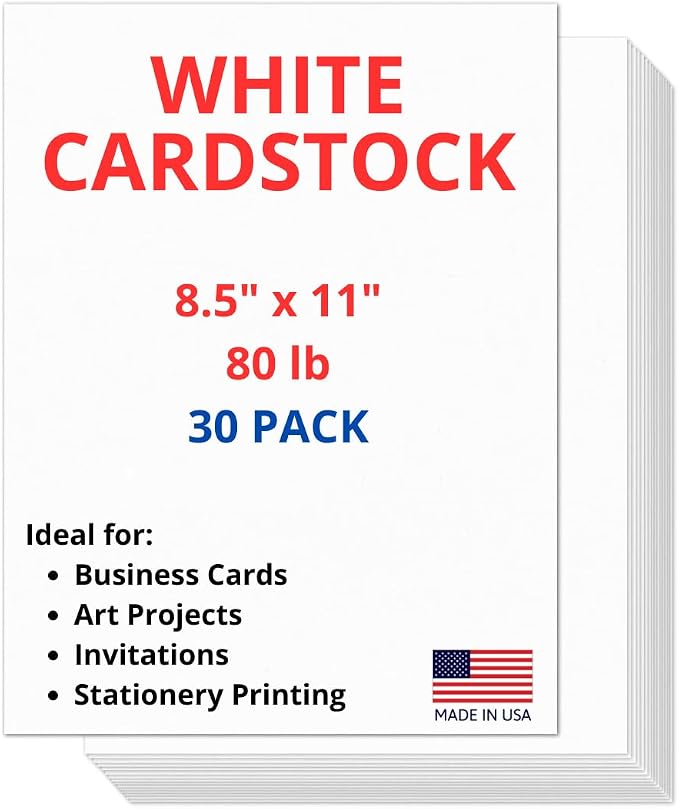 30 Sheets of Heavyweight White Cardstock Ideal by CraniumPress