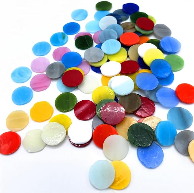 DIY Glass Round Mosaic Tiles, 100 Pieces Assorted Colors Stained Glass Flower - Image 9
