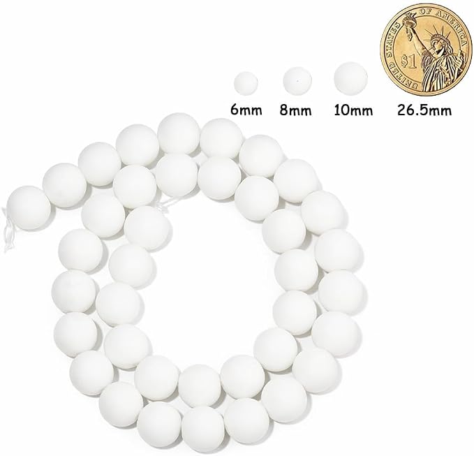 36pcs Natural Matte White Agate Gemstone Beads，10mm Frosted Round Loose Stone - Image 2