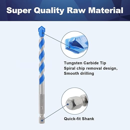 Carbide Drill Bit Set - Dry Drill Bit Set for Masonry, Concrete, Bricks, Wood, Plastic etc(4/5/6/8/10MM Quick-fit Shank)