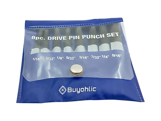 Buyohlic Drive Pin Punch Set with Knurled Grip and Protective Vinyl Case (Short Pin Punch)