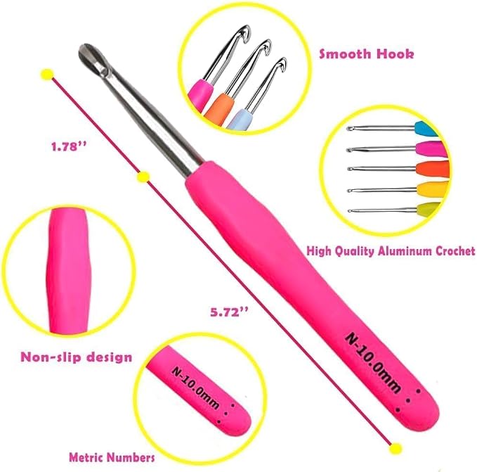Yarniss Crochet Hooks, 14 Size Crochet Set 2mm-10mm, Ergonomic Crochet Hooks Set - Image 2