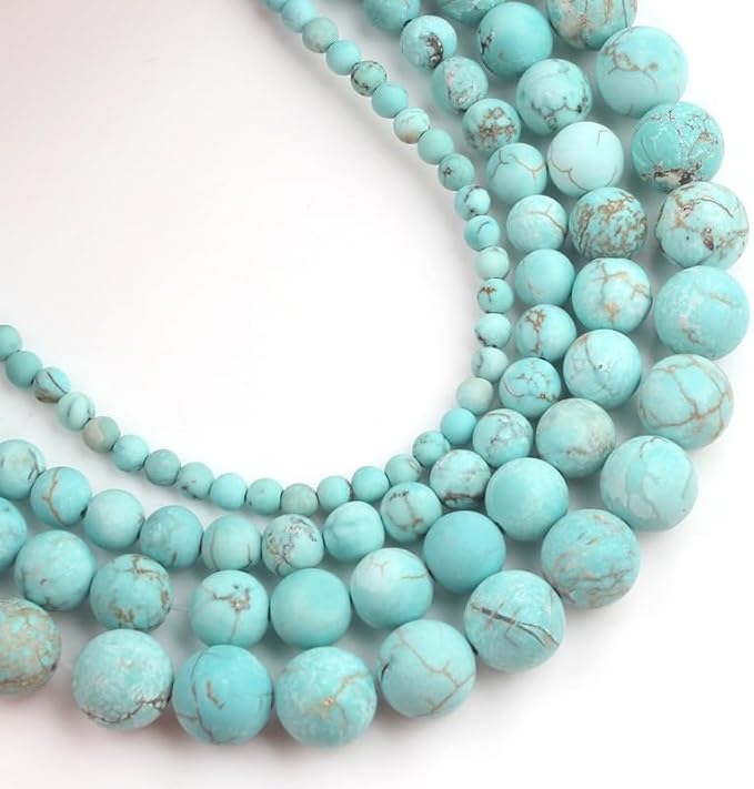 48pcs Natural Matte Green Turquoise Gemstone Beads，8mm Frosted Round Loose by Yochus