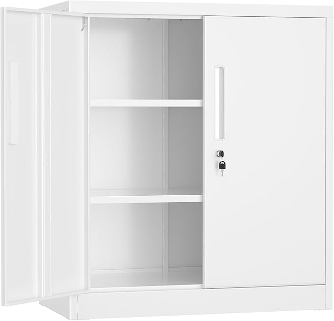 Pataku Metal Storage Cabinet, Garage Cabinet with Doors and Shelves 36" Hx32 Wx16 D, Steel Lockable File Cabinets for Office, Home, Garage, Basement, Industrial, White