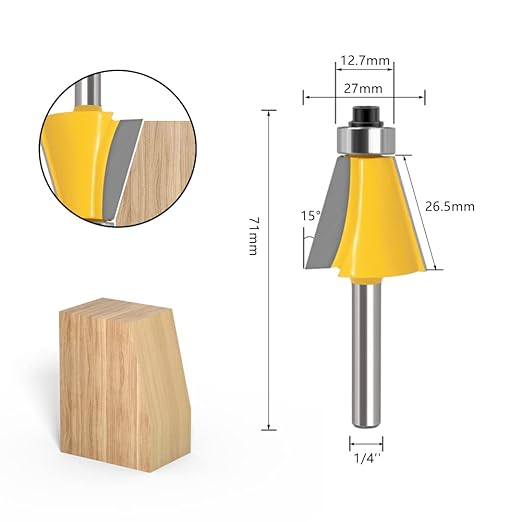 WSOOX 5PCS Chamfer Router Bits with 1/4" Shank Bevel Edge Forming Router bits (11.25°,15°,22.5°,30°,45°.)