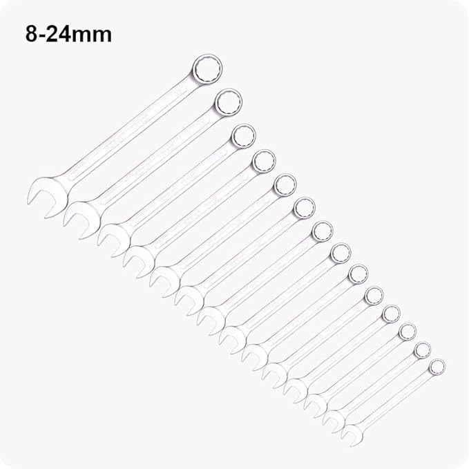 Edward Tools Pro Combination 14 Piece Wrench Set Metric - Heavy Duty CR-V Steel - 8mm to 24mm - Vanadium Steel - Matte Chrome Plated Finish - Anti Rust - 12 Point Opening - Organizer Bag