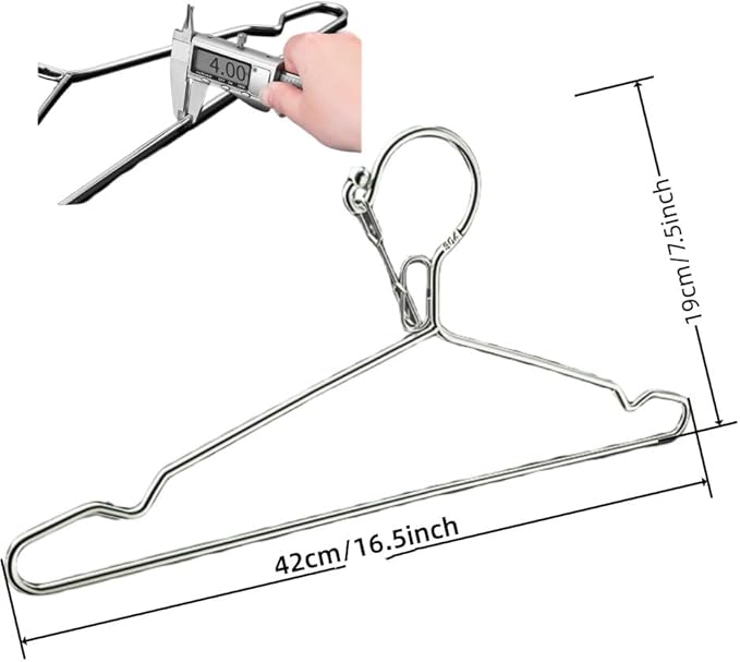 16.5” Wire Hanger 4mm Lockable Hangers 20Pack Stainless Steel Slim Thin Heavy Duty Windproof Lock Hook Metal Space Saving Clothes Hotel Hangers for RV Silver (20)