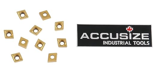 Accusize Industrial Tools Ccmt21.51 Tin Coated Carbide Inserts, 10 Pcs/Box, 2100-1008x10