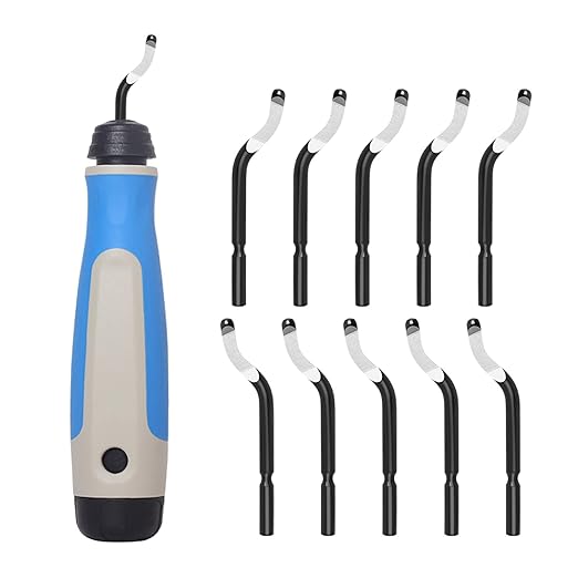 Deburring Tool Kit with 10 High-Speed Steel Blades – Rotary Burr Removal Tool for Metal, Plastic, Aluminum, Copper, and Wood – Heavy-Duty Swivel Handle for Smooth Edge Cleaning