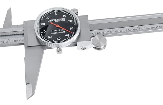 Accusize Industrial Tools 0-12'' by 0.001'' Black Face, Red Needle, Dial Caliper Stainless Steel in Fitted Box, P920-B212