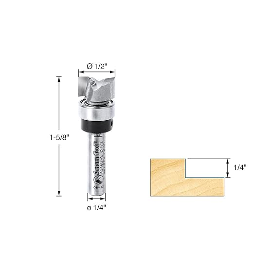 Amana Tool - 45460-S Carbide Tipped Flush Trim Plunge Template 1/2 Dia x 1/4" Sh