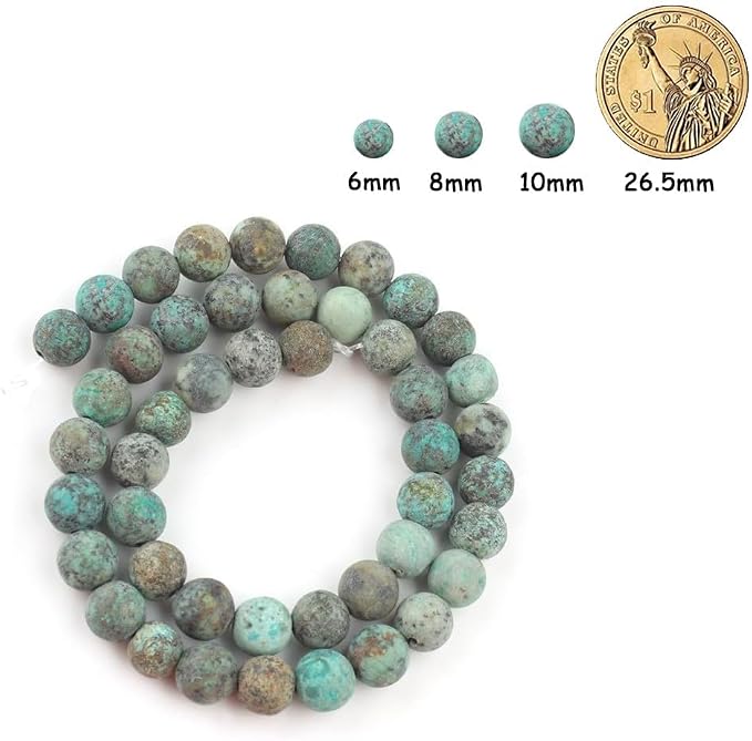 48pcs Natural Matte Africa Turquoise Gemstone Beads，8mm Frosted Round Loose - Image 2