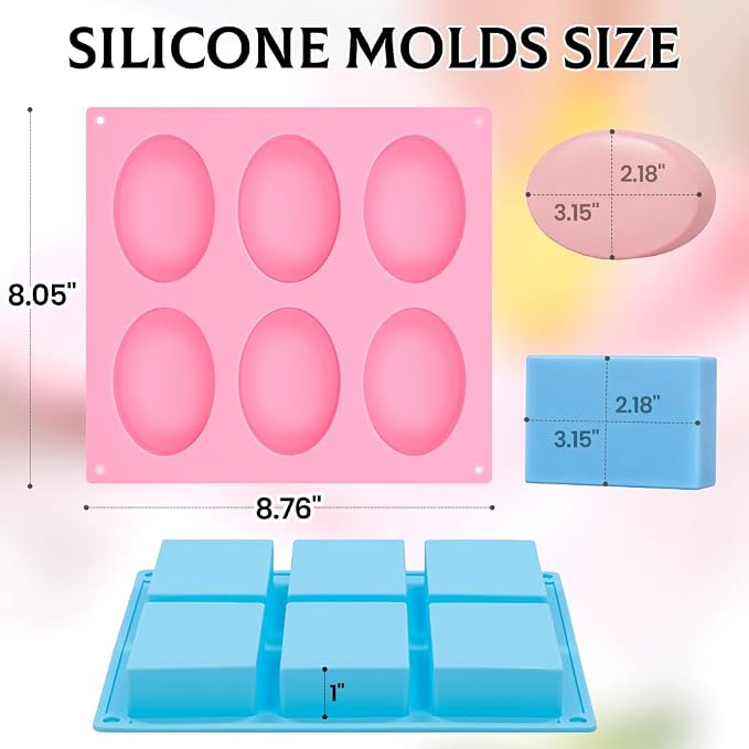 SJ 6 Cavity Silicone Soap Molds, Rectangle Oval Soap Molds - Image 4