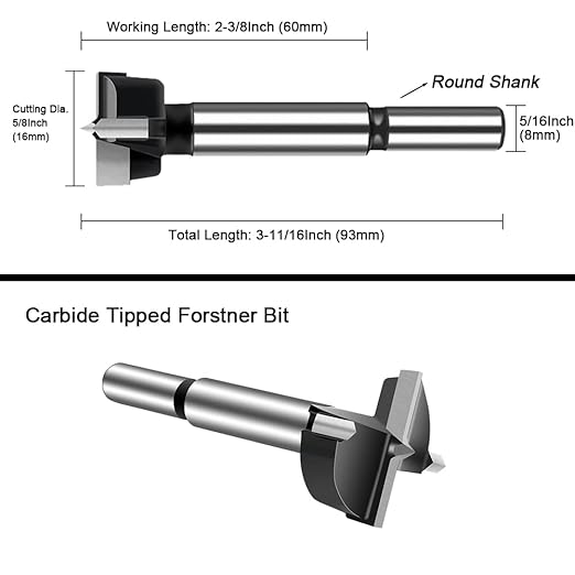 ASNOMY 5/8" Inch Carbide Forstner Drill Bit, Carbide Tipped Forstner Bit for Hard Wood, Wood Drilling Hole Saw Set Woodworking Hinge Cutter Tool Kits for Wood Plastic Plywood