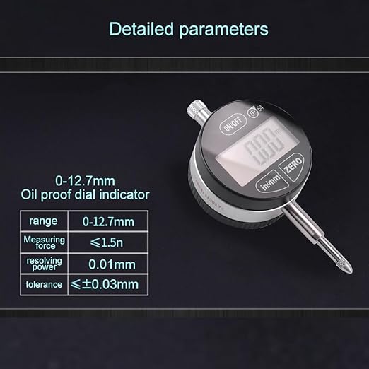 Digital Dial Indicator Electronic Dial Test Gauge 0.01mm/0.0005inch, 0-12.7mm，IP54 Waterproof and Dust Proof