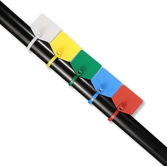 8 in Marker Nylon Cable Ties, Plastic Water Proof Tags, Self-Locking Written-on Cable Marker, Security Seals Label for Cabling, Wire Marking Label, Shipping Hanging Tags - Mulit colors/ 100pcs