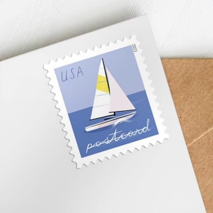United States Postal Service Sailboats 2023 Blue Rectangular Postcard Stamps - Image 5