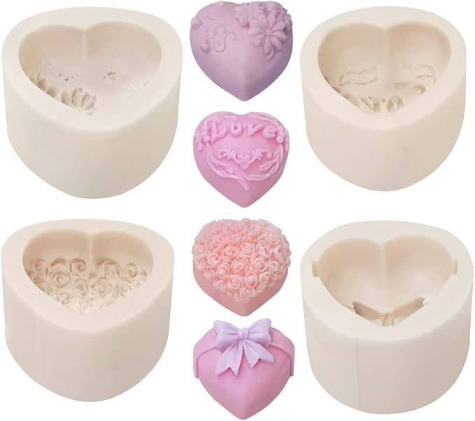 4 Pack Heart Resin Rose Flower Silicone Mold - Image 2
