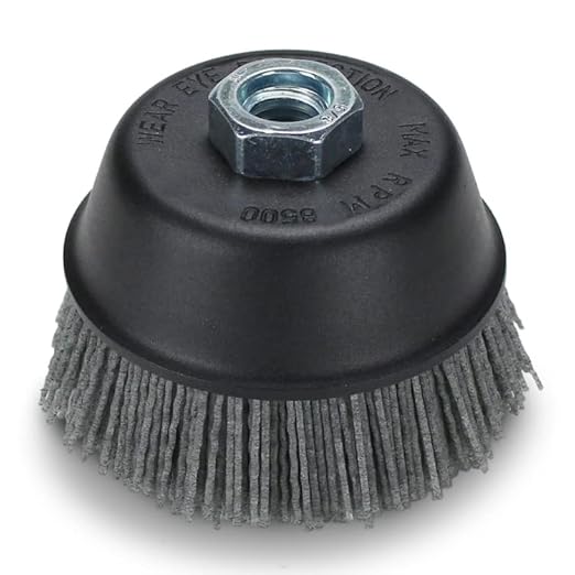 BHA 4" Abrasive Filament Nylon Bristle Cup Brush, 5/8-11 Threat Arbor - Gray (80 Grit)