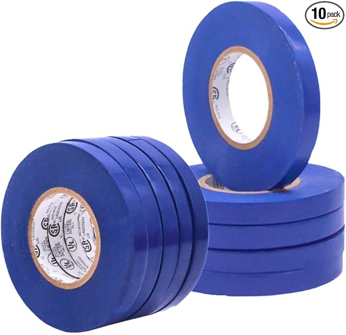 WOD ETC766 Professional Grade General Purpose Blue Electrical Tape UL/CSA Listed core. Vinyl Rubber Adhesive Electrical Tape: 3/8 inch X 66 ft - Use at No More Than 600V & 176F (Pack of 10)