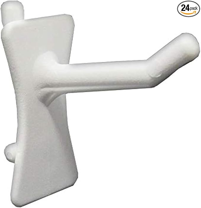 PegPro® 1" Hooks Kit for Standard “Wood Fiber” pegboard – Durable Plastic Pegboard Hooks - for Garage, Kitchen, Craft Room, and More (1" Hook - 24 Pack, White)