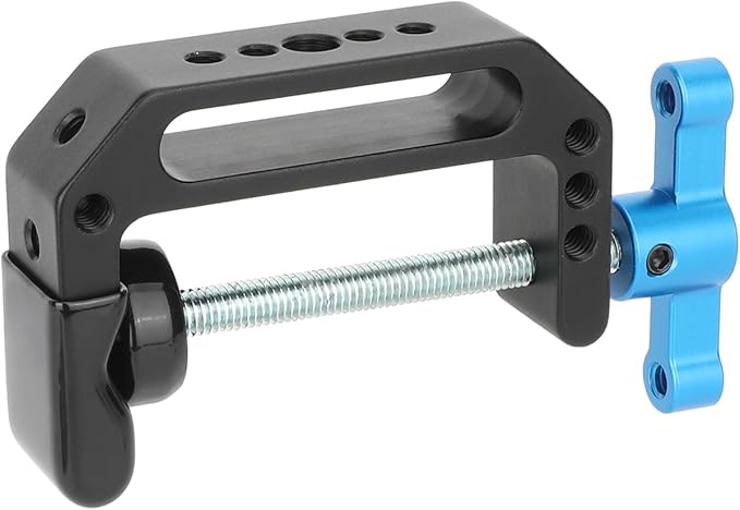 CAMVATE Aluminum C-Clamp(Jaw Open:65mm) with 1/4" & 3/8" Mounting Points(Blue T-handle)-3721