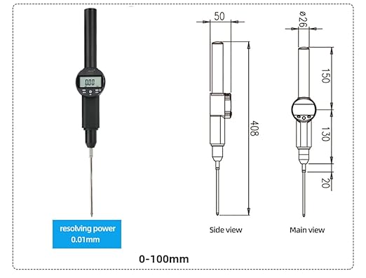 Digital dial Gauge with a Range of 0-4in/101.6mm and a Digital Indicator Accuracy of 0.01mm/0.0005 "Metric and Imperial Measure Tool Electronic Dial Gauge (ACE-B100)