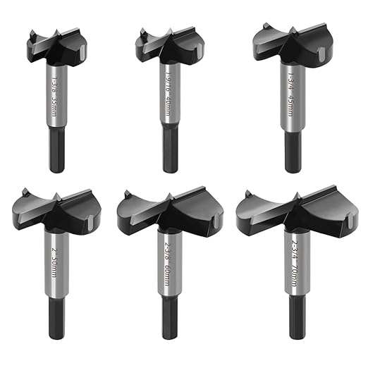 ASNOMY 6PCS Large Size Forstner Drill Bit, 1-3/8Inch to 2-3/4Inch Carbide Tipped Forstner Bit for Hard Wood, Wood Drilling Hole Saw Set Woodworking Hinge Cutter Tool Kits for Plastic Plywood