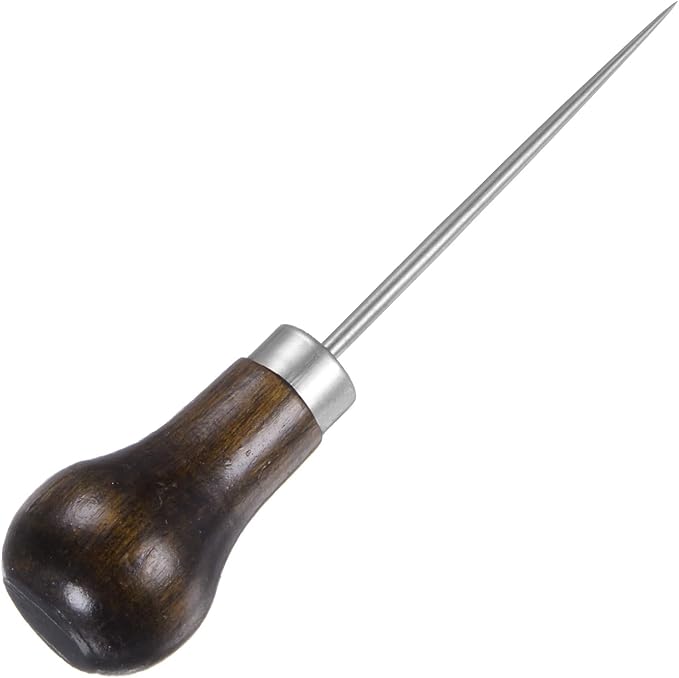 HARFINGTON Handwork Sewing Awl Single Gourd Awl Leather Punch Hole Tool with Wooden Handle Scratch for Broken Wire Drilling Stitching Repair and DIY Handmade, Log Color