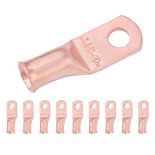 SELTERM 10pcs 6 AWG - #10 Stud - Battery Lugs, Heavy Duty Wire Lugs, Ring Terminals, Battery Cable Ends,6 Gauge Terminals, UL Bare Copper Eyelets Electrical Battery Terminal Connectors