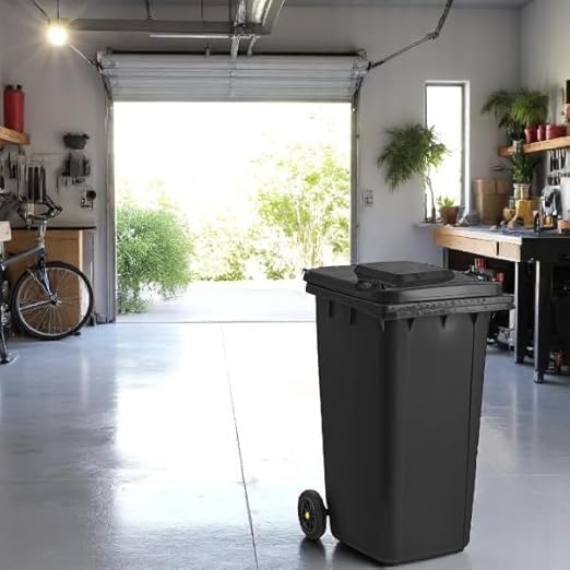 PRO&Family Wheeled Outdoor Trash Can Garbage Can Garage Trash Can for Restaurants/Hospitals/Offices/Back of House/Warehouses/Home (Black, 64 Gallon)