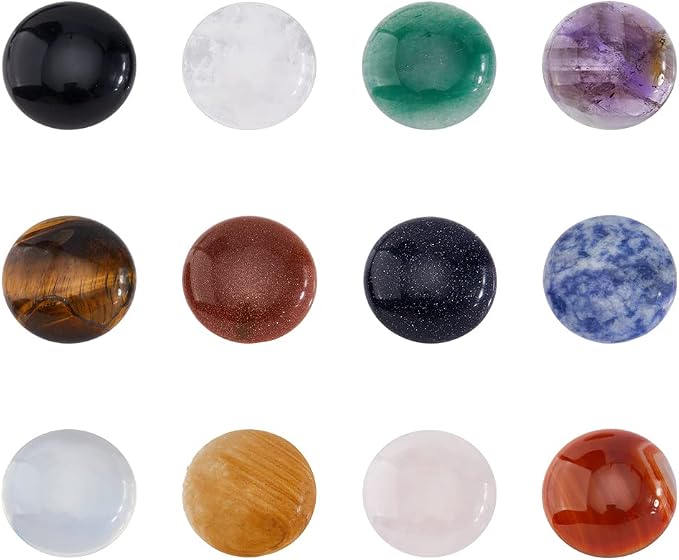 SUPERFINDINGS 12Pcs 12 Styles Natural Cabochon Gemstone 25mm Half Round Dome by SUPERFINDINGS