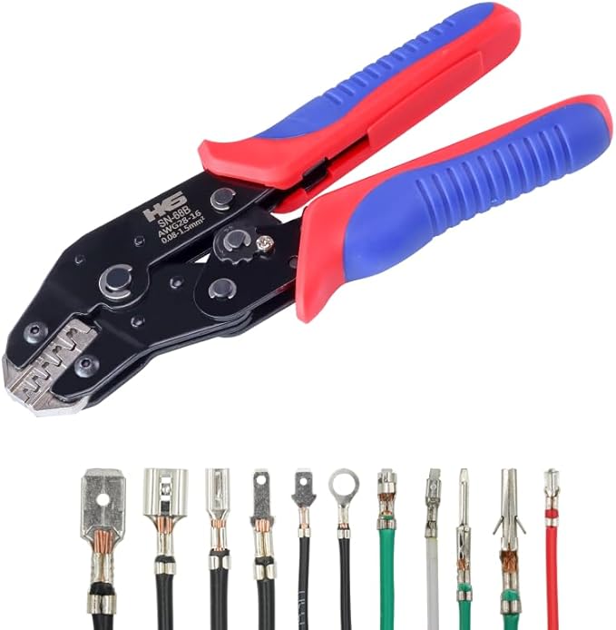 HKS SN-68B Open Barrel Crimping Tool, 28–16 AWG (0.08–1.5mm²) Ratcheting Wire Crimper for JST-SH/GH/ZH/PH/XH/SM, Dupont, Molex, TE, PCIE, SATA Terminals