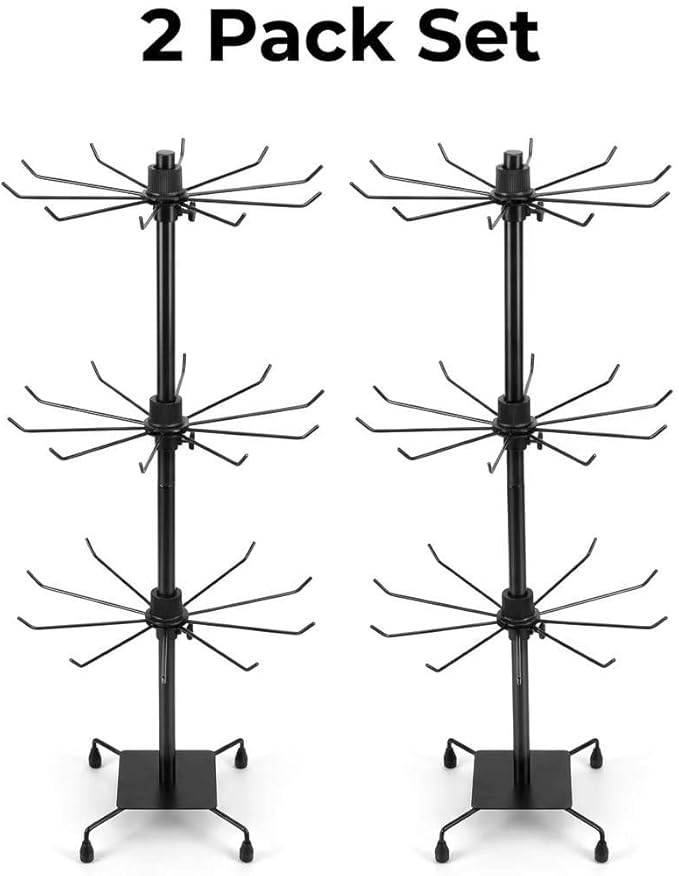 QWORK 3-Tier Rotating Metal Jewelry Display Stand – 2 Sets Adjustable Tabletop - Image 6