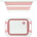 Camping Collapsible Cutting Board Dish Basin BBQ Prep Tub Camp Sink Dish Washing Station Multifunctional Storage Basket(Pink white)