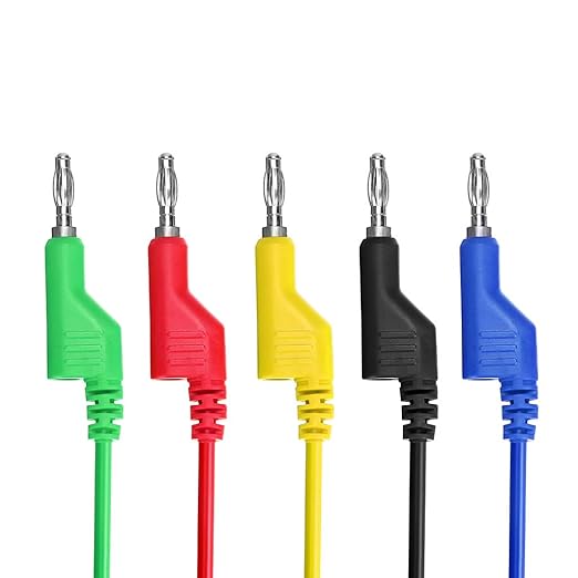 Sumnacon Multimeter Banana Plug to Crocodile Alligator Clip Test Probe, 5PCS 4mm Stackable Colorful Silicone Banana Plug to Alligator Clip Test Probe Lead Wire Cable 1M
