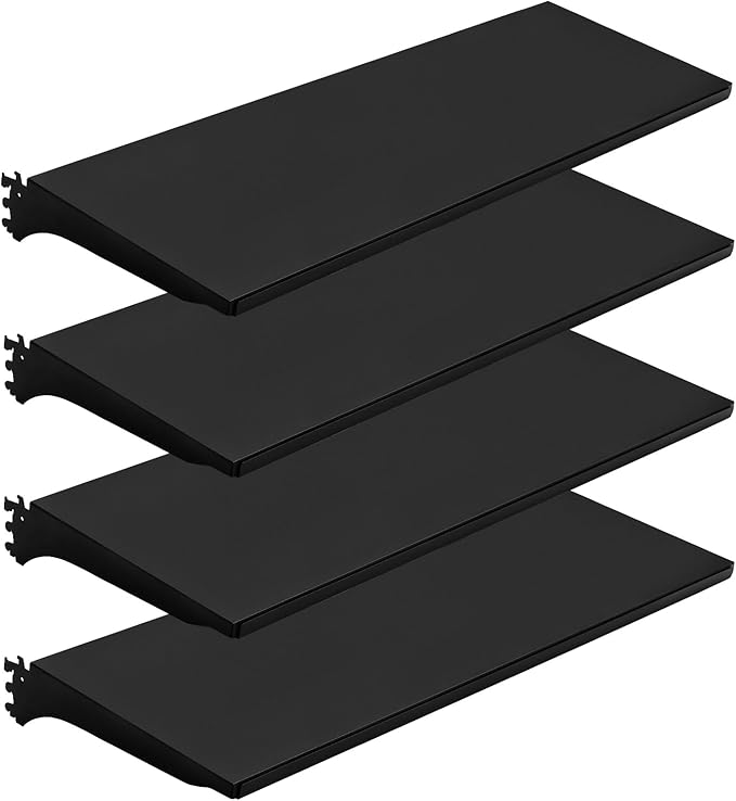 Eastern Tree 4 Packs Gondola Shelves 35 1/4”L x 11 1/2”W for Industrial Grade Black Pegboard Display Stand, 4 Shelves for Gondola Units with 8 Pieces Supply Arms
