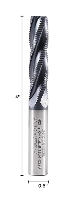 Accusize Industrial Tools 1/2'' Fine Tooth M42 8% Cobalt Tialn Roughing End Mill, 1/2'' Shk Dia, 2'' Flute Length, 4'' Oal, 4 Flute, 1104-0120