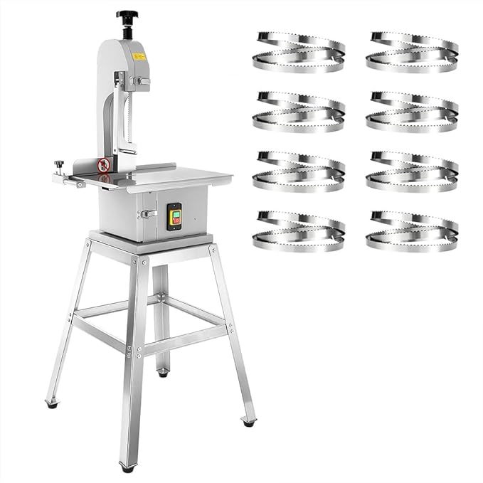EQUCKKY 2200W Electric Meat Saw Bandsaw, Commercial Bone Saw, Stainless Steel Meat Cutter Machine, Adjustable Thickness 0.04-7.8", Meat Cutting Machine for Butcher Shop & Home