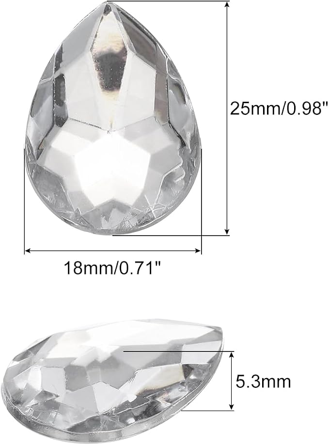 MECCANIXITY 50PCS Flat Back Acrylic Teardrop Gems 18x25mm Artificial Rhinestones - Image 2