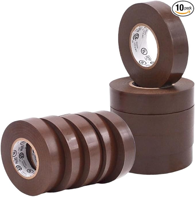 WOD ETC766 Professional Grade General Purpose Brown Electrical Tape UL/CSA Listed core. Vinyl Rubber Adhesive Electrical Tape: 3/4inch X 66ft. - Use at No More Than 600V & 176F (Pack of 10)