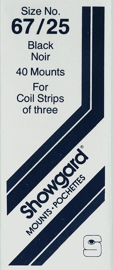 Pre-Cut Black Stamp Mounts Size 67/25 by Showgard
