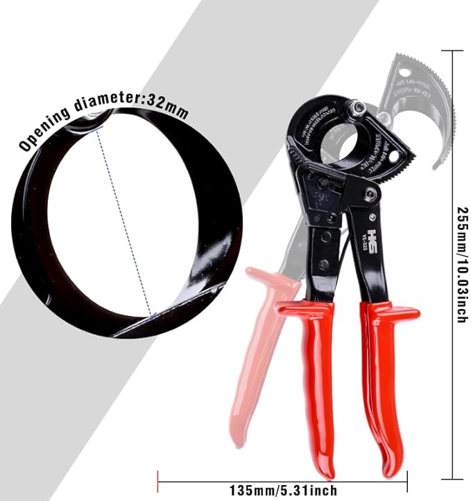 HKS Ratchet Cable Wire Cutter Heavy Duty for Cutting Electrical Aluminum Copper and Multi-core Cables up to 240mm²