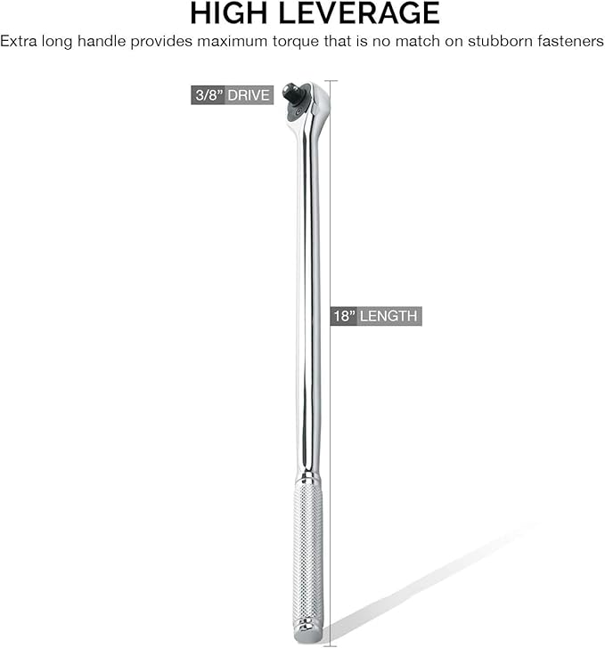 Neiko 03034A 3/8” Drive Extra Long Ratchet | 18” Length | 72 Tooth Gear | Cr-Mo Head | CR-V Steel